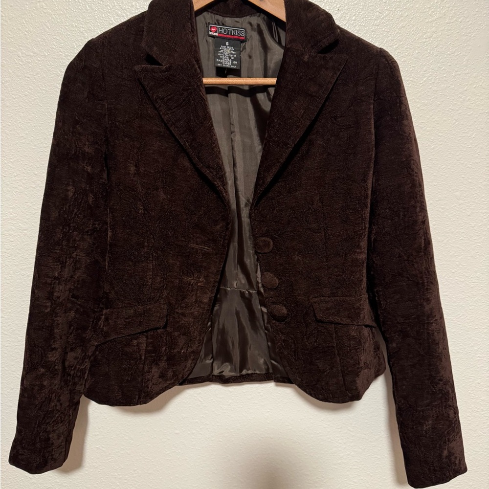 Hot Kiss Brown Cropped Blazer with Notched Lapels